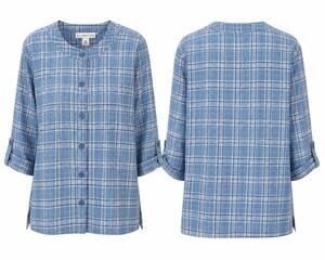Haymaker Blue Plaid Button Front Top M Cotton Blend 3/4 Sleeve Cottage Y2K